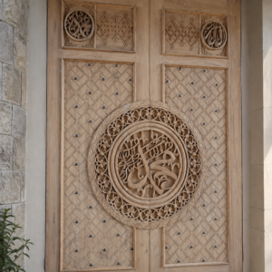 Pintu Ukir Kayu Jati Kaligrafi Islami – Desain Mewah & Elegan SJB