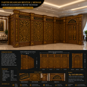 partisi ruangan bentuk l ukiran kaligrafi & motif mandar kayu jati premium