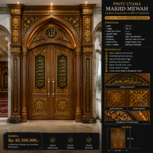 pintu utama masjid ukiran kaligrafi & motif mandar kayu jati mewah