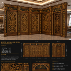 partisi ruangan bentuk l ukiran motif mandar kayu jati mewah premium