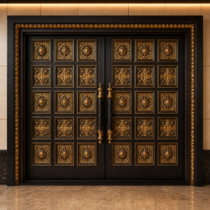 pintu ukir jepara kayu jati mewah motif klasik emas – desain elegan & eksklusif