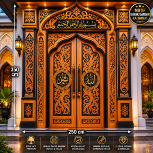 pintu utama masjid ukiran dayak banjar & kaligrafi kayu jati mewah