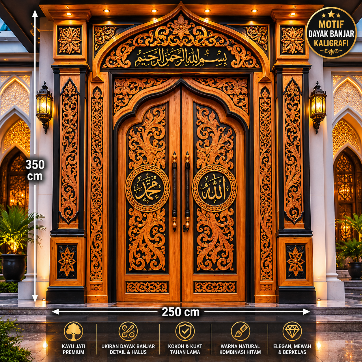pintu utama masjid ukiran dayak banjar & kaligrafi kayu jati mewah pintu utama masjid ukiran dayak banjar & kaligrafi kayu jati mewah