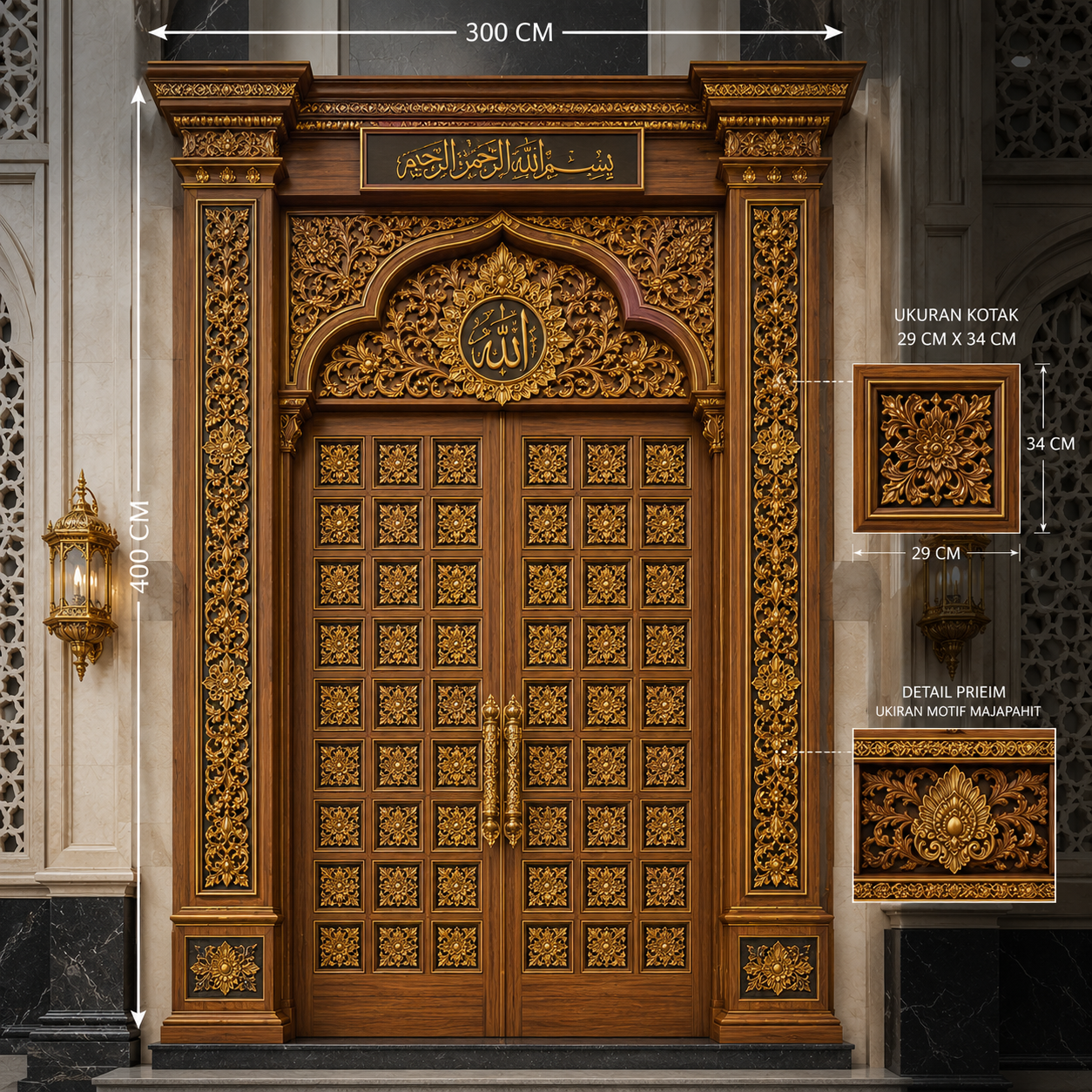 pintu utama masjid ukiran motif majapahit mewah kayu jati premium 300 x 400 cm pintu utama masjid ukiran motif majapahit mewah kayu jati premium 300 x 400 cm