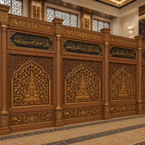 shof perempuan masjid ukiran kaligrafi & motif majapahit mewah kayu jati