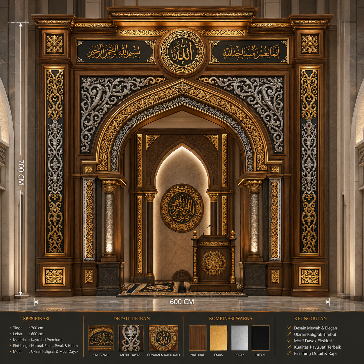 mihrab masjid ukiran kaligrafi motif dayak mewah mihrab masjid ukiran kaligrafi motif dayak mewah