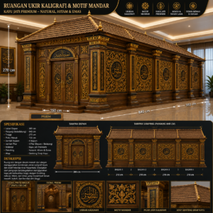 ruangan ukir kaligrafi & motif mandar dengan atap genteng sirap kayu jati premium
