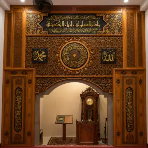 mihrab masjid ukir kaligrafi kayu jati jepara mewah dan elegan