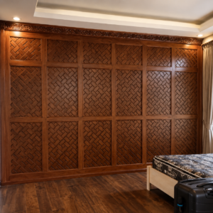 panel dinding kayu jati minimalis modern – interior elegan bernuansa natural
