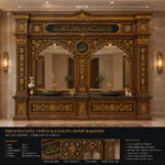 prieim wastafel ukiran kaligrafi & motif majapahit mewah kayu jati premium