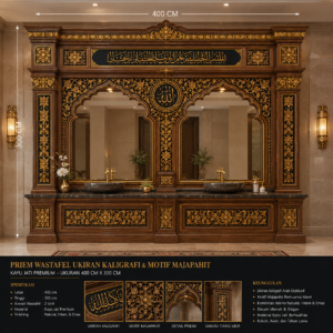 prieim wastafel ukiran kaligrafi & motif majapahit mewah kayu jati premium