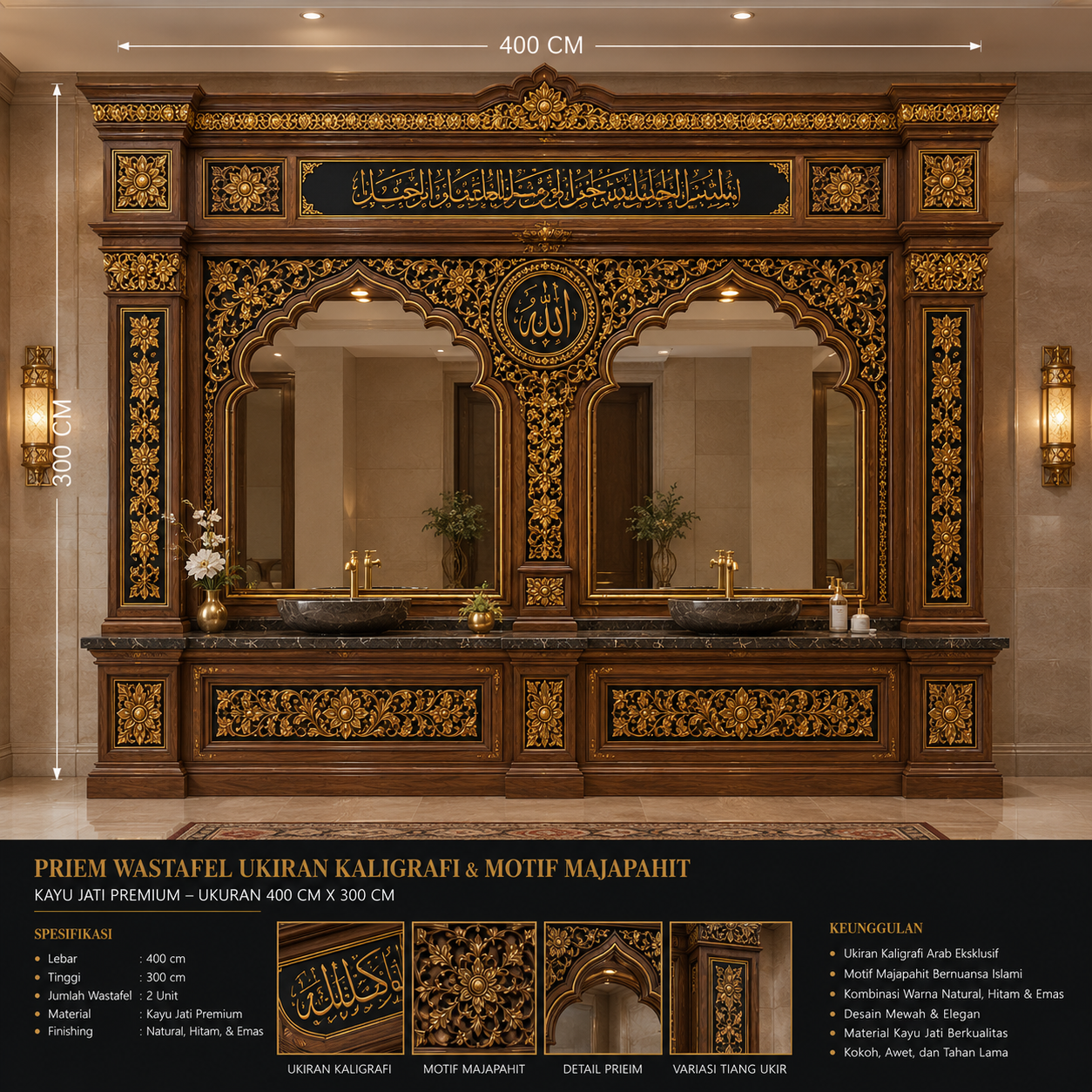 prieim wastafel ukiran kaligrafi & motif majapahit mewah kayu jati premium prieim wastafel ukiran kaligrafi & motif majapahit mewah kayu jati premium
