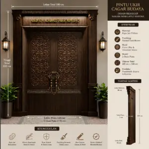 pintu ukir cagar budaya kayu jati – desain eksklusif makam imam lapeo mandar