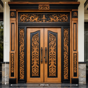 pintu utama ukiran dayak banjar kayu jati mewah kombinasi natural & hitam