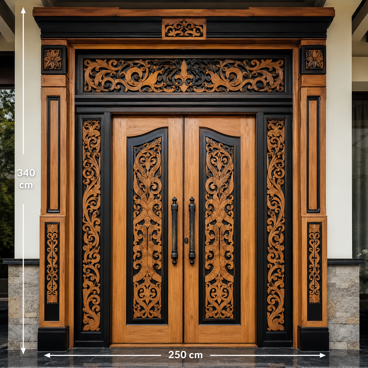 pintu utama ukiran dayak banjar kayu jati mewah kombinasi natural & hitam pintu utama ukiran dayak banjar kayu jati mewah kombinasi natural & hitam