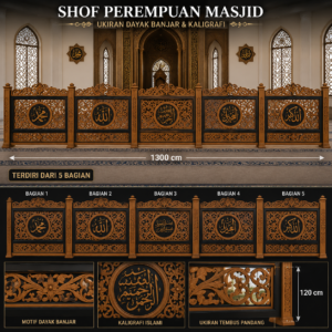 shof perempuan masjid ukiran dayak banjar & kaligrafi islami kayu jati premium
