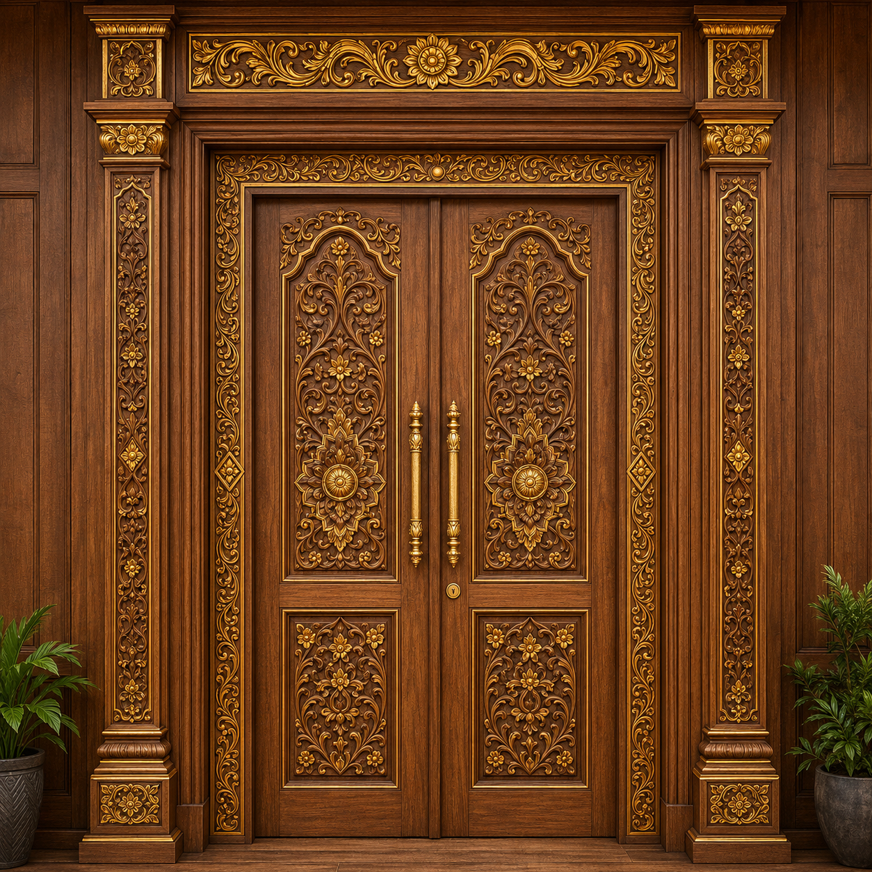 pintu gebyok ukiran mewah kayu jati natural kombinasi emas elegan pintu gebyok ukiran mewah kayu jati natural kombinasi emas elegan