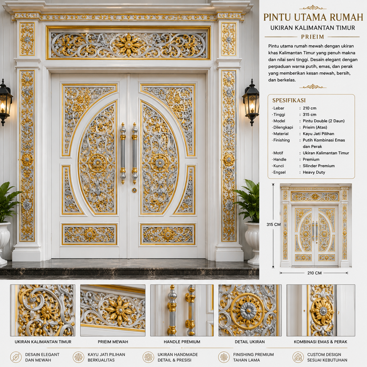 pintu utama rumah mewah ukiran kalimantan timur dengan prieim – putih elegan kombinasi emas dan perak pintu utama rumah mewah ukiran kalimantan timur dengan prieim – putih elegan kombinasi emas dan perak