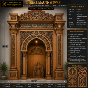 mihrab masjid mewah ukiran kaligrafi & motif kalimantan barat kayu jati premium