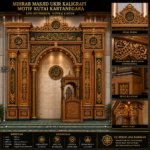 mihrab masjid ukiran kaligrafi & motif kutai kartanegara kayu jati premium