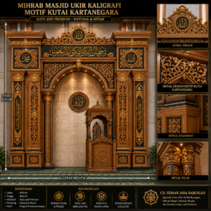 mihrab masjid ukiran kaligrafi & motif kutai kartanegara kayu jati premium
