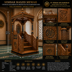 mimbar masjid ukiran kaligrafi & motif kutai kartanegara kayu jati premium