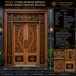 pintu utama rumah mewah ukiran motif ternate selatan kayu jati premium