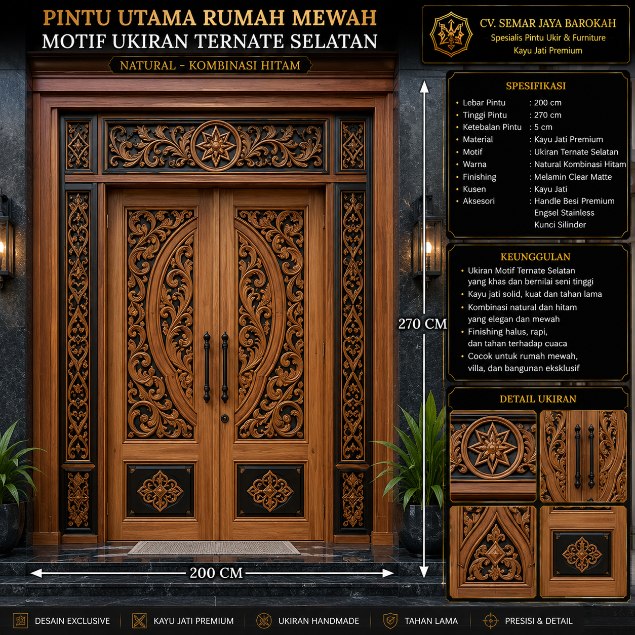 pintu utama rumah mewah ukiran motif ternate selatan kayu jati premium pintu utama rumah mewah ukiran motif ternate selatan kayu jati premium