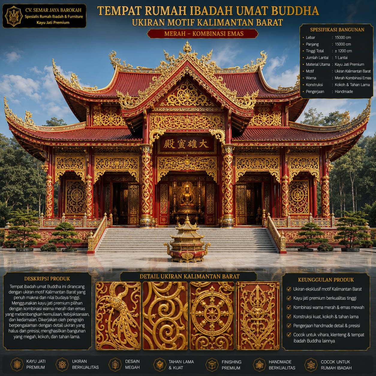 rumah ibadah umat buddha mewah motif kalimantan barat merah emas rumah ibadah umat buddha mewah motif kalimantan barat merah emas