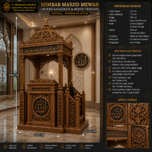 mimbar masjid mewah ukiran kaligrafi & motif ternate kayu jati premium