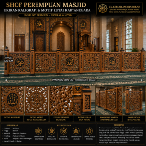 shof perempuan masjid ukiran kaligrafi & motif kutai kartanegara kayu jati premium