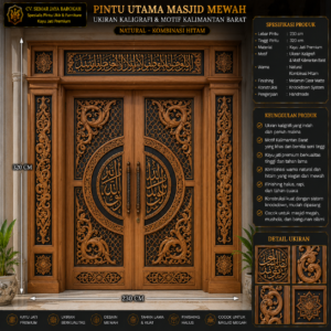 pintu utama masjid mewah ukiran kaligrafi & motif kalimantan barat kayu jati premium
