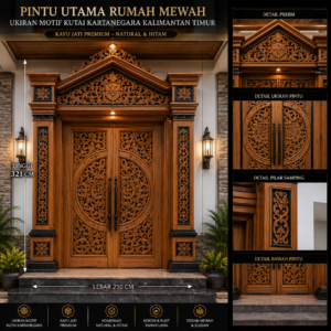pintu utama rumah ukiran kutai kartanegara kalimantan timur kayu jati premium