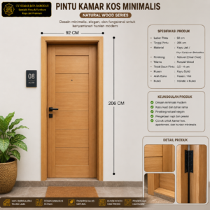 pintu kamar kos minimalis modern kayu jati finishing natural deskripsi: