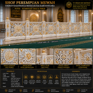 shof perempuan masjid ukiran kaligrafi & motif kutai kartanegara putih emas perak