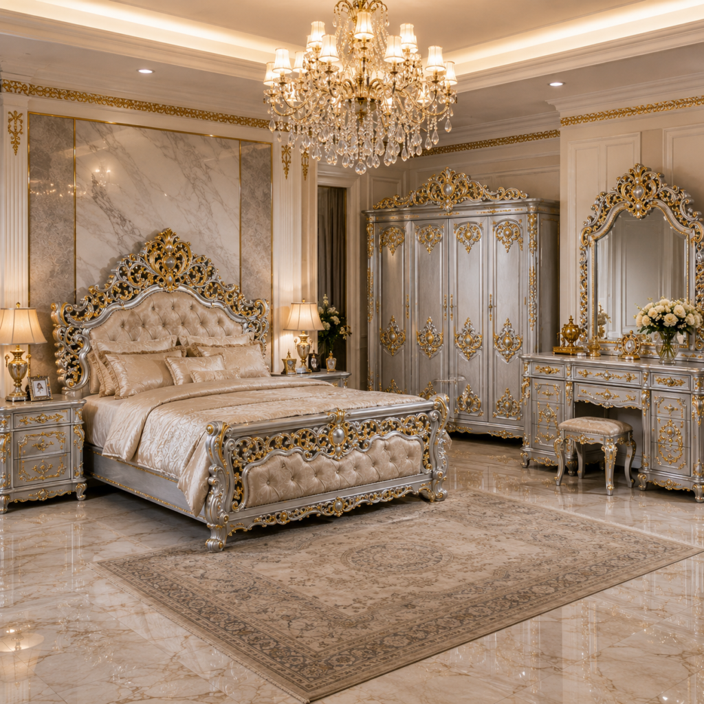 Luxury West Kalimantan Carved Bedroom Set – Silver & Gold Premium Teak Furniture e601f502 25fb 40a0 b085 045d9115e049