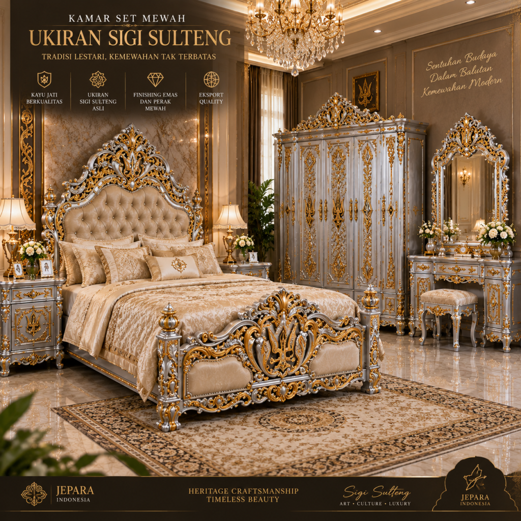 Luxury Sigi Sulteng Carved Bedroom Set – Gold & Silver Royal Teak Furniture f12e6c21 9d2e 4503 9201 77e2554d4966