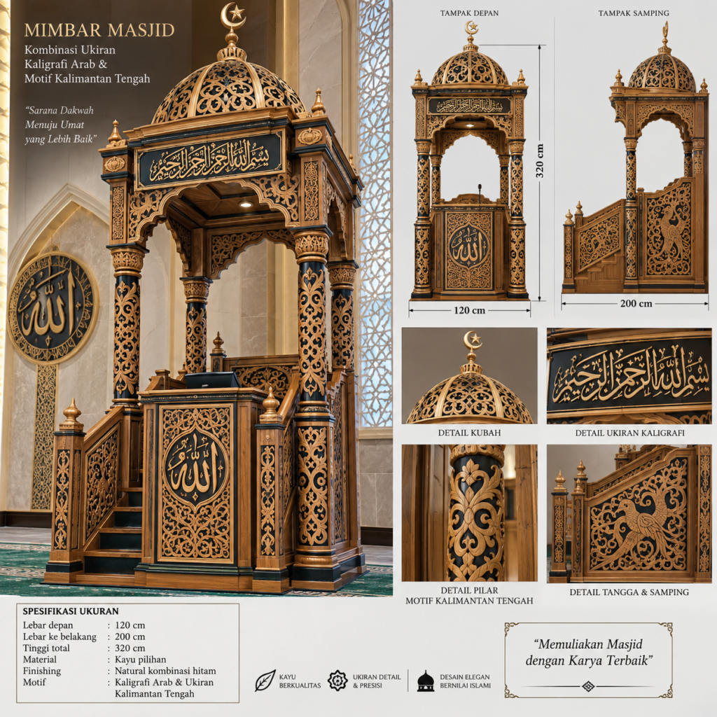 MIMBAR MASJID ELEGAN – UKIRAN KALIGRAFI ARAB & MOTIF KALIMANTAN TENGAH 98740934 ada1 4dad 8c27 b785ad95d0fc