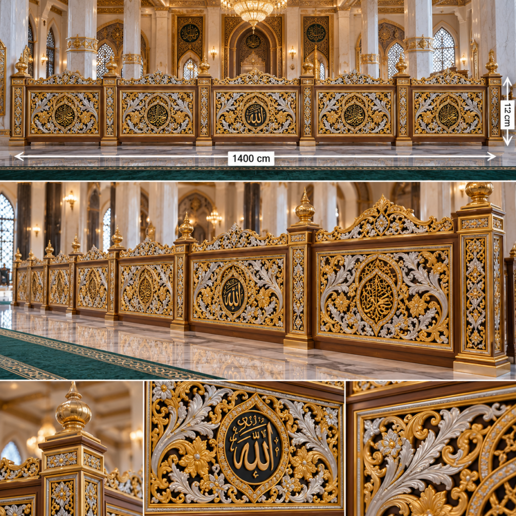 Shaf Perempuan Masjid Mewah Ukiran Kaligrafi Arab & Kalimantan Selatan – Emas & Perak | 1400 × 112 cm f5106069 9813 48e8 afeb 6698fa6d618d